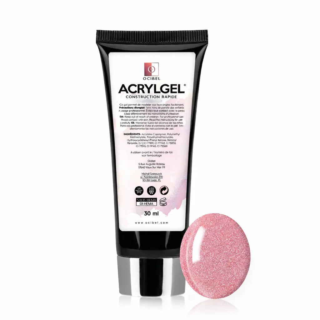✨ AcrylGel UV/LED 30g – Sans HEMA / DI-HEMA | Résultat Pro & Tenue Parfaite - Sparkle Rose OCIBEL