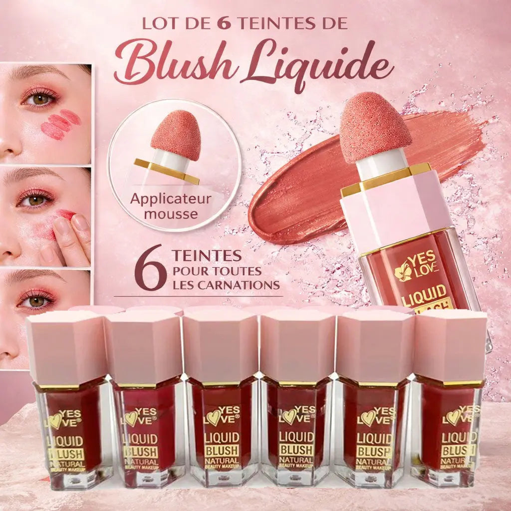 Blush Liquide Lot de 6 – Blush Crème Visage & Lèvres avec Applicateur Mousse – Effet Naturel – Waterproof – 6 Teintes OCIBEL