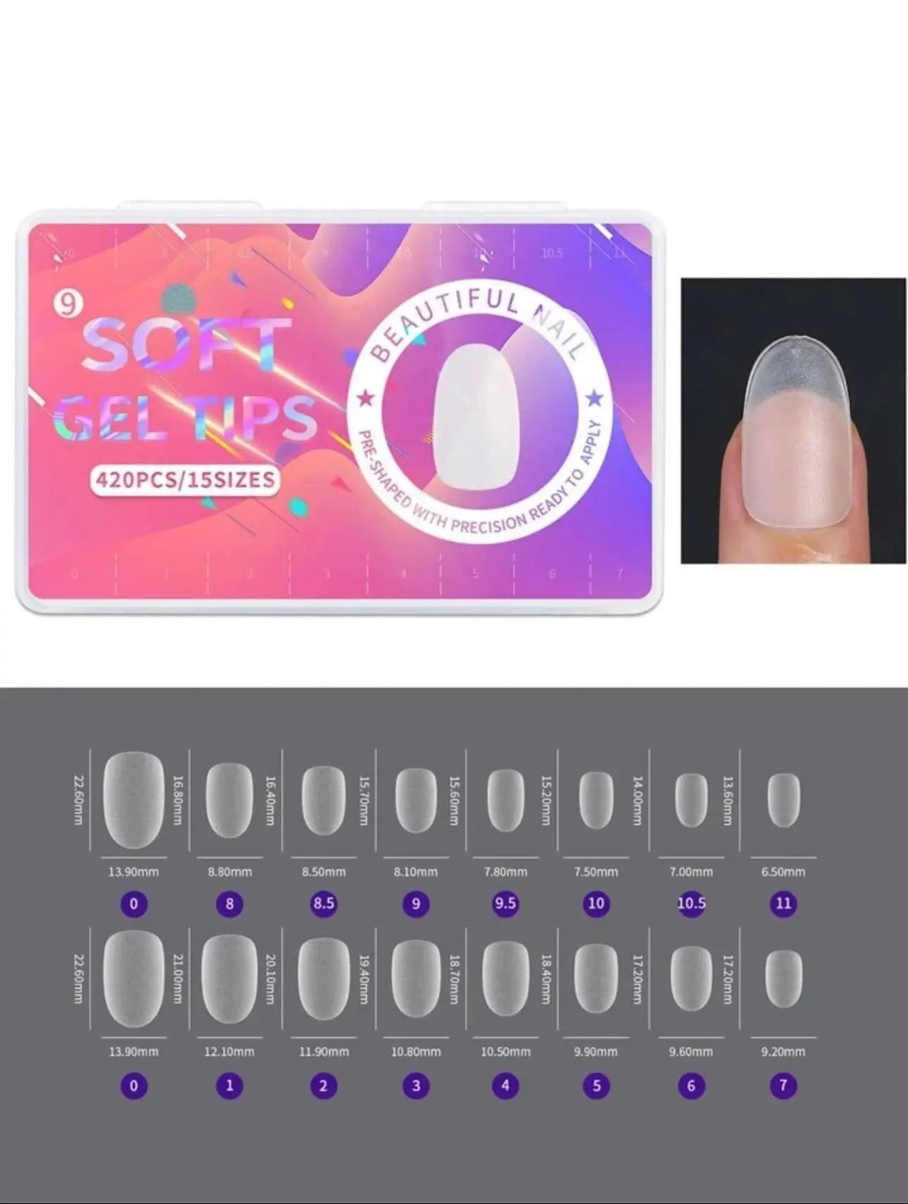 Boite de 420 Soft Gel Tips Ovale M  pour Ongles - 15 Tailles - Mat OCIBEL