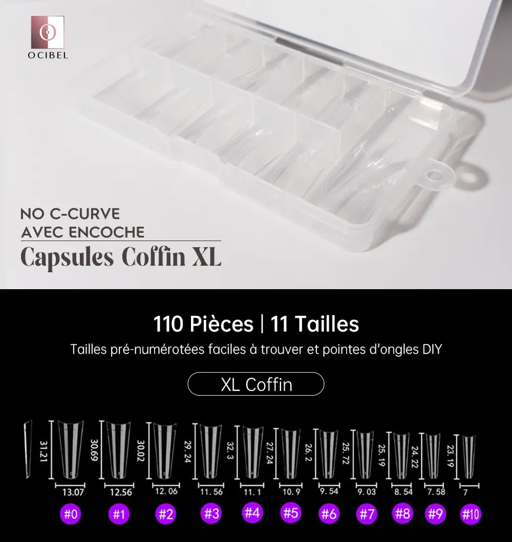 Capsules Soft Gel Coffin XL No Curve Transparente avec petite encoche - 110 Pièces OCIBEL