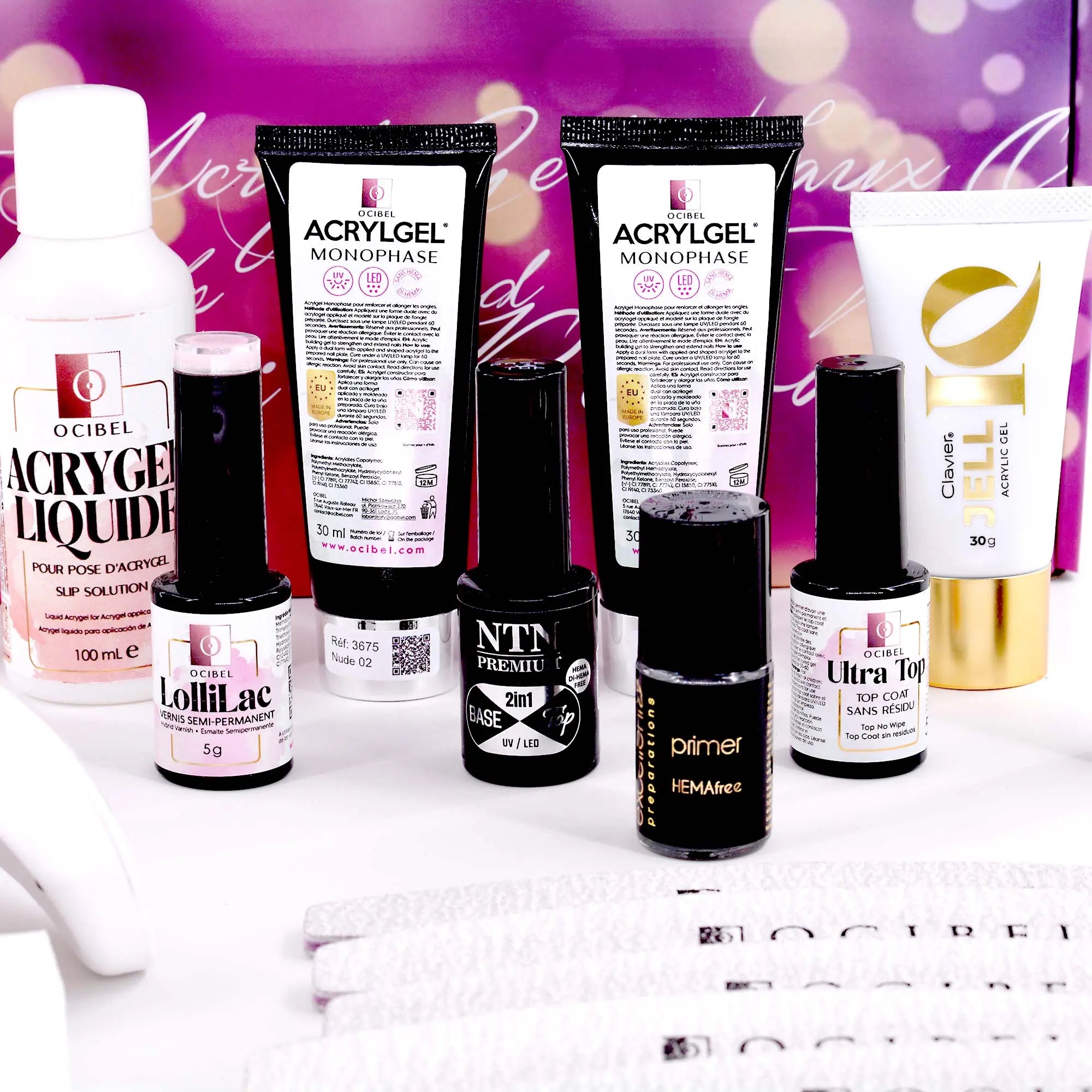 Coffret Kit Complet Pose Acrygel Polygel avec Popit et Lampe UV / LED 54W OCIBEL