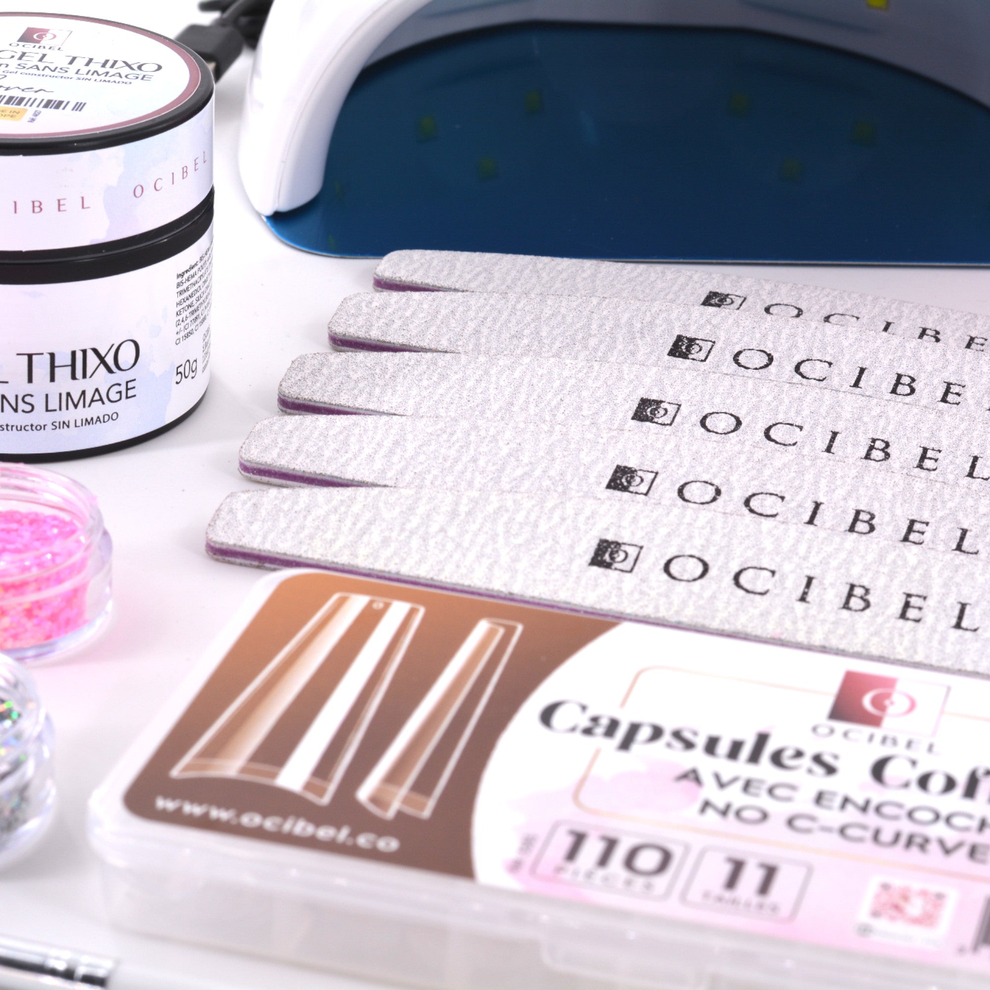 Kit Ongles Complet L’Essentiel – Gel de Construction Sans Limage, Lampe 72 W, Accessoires et Soins OCIBEL