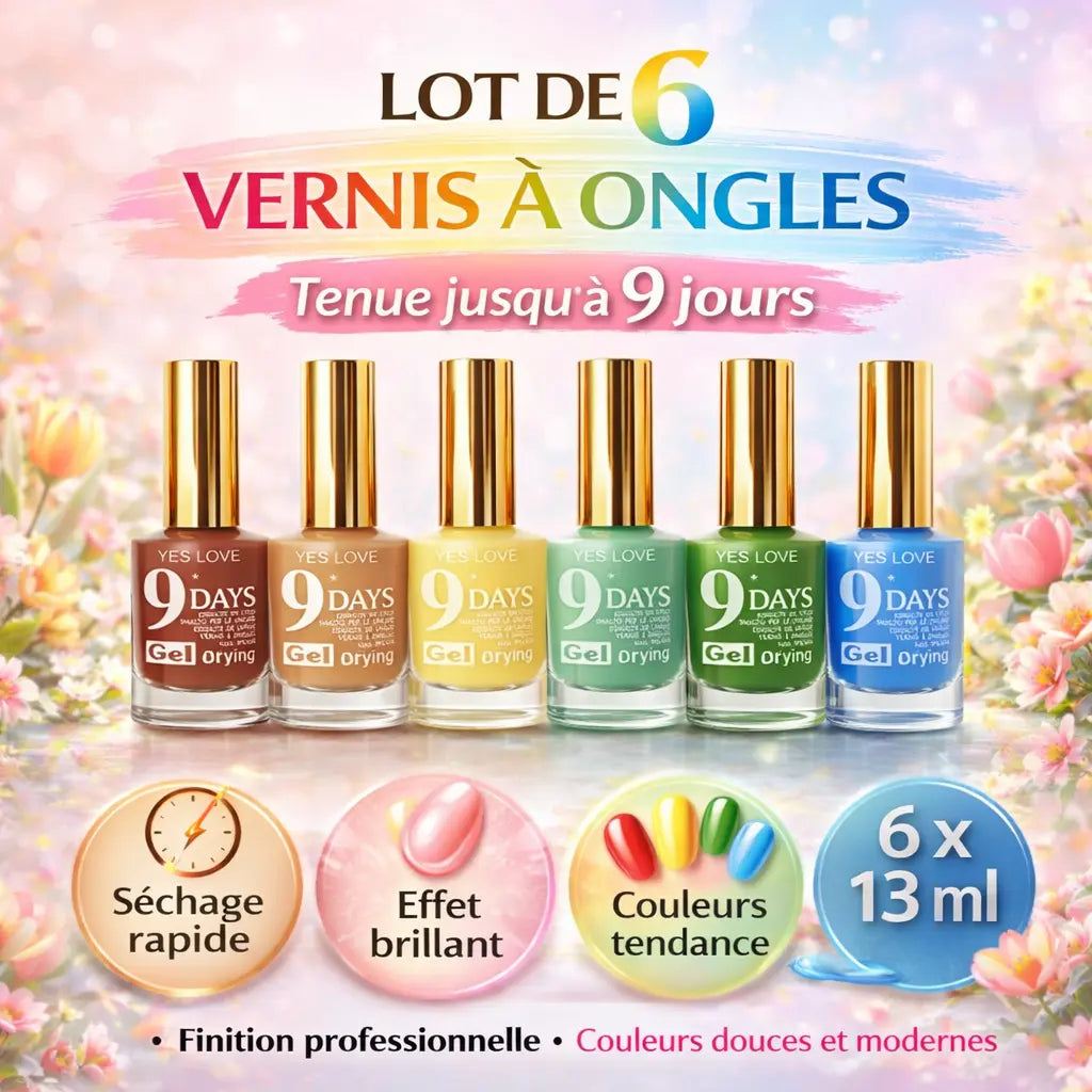 Lot de 6 Vernis à Ongles 13 ml – Tenue Jusqu’à 9 Jours, Séchage Rapide, Finition Brillante Professionnelle, Couleurs Tendance Naturelles
