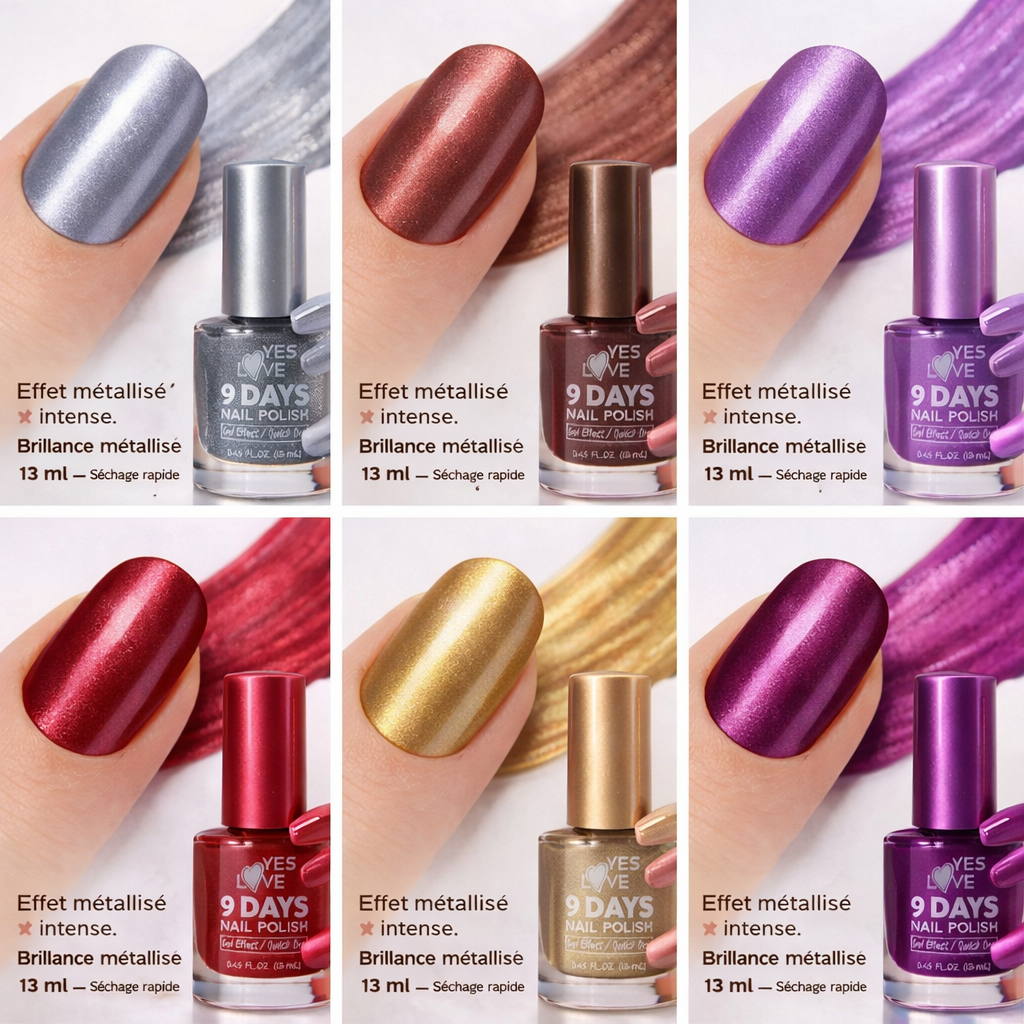 Lot de 6 Vernis à Ongles Métallisés Effet Gel – Longue Tenue 9 Jours – Brillance Intense – Séchage Rapide – Couleurs Tendances Modernes et Classiques – Haute Couvrance 06 OCIBEL