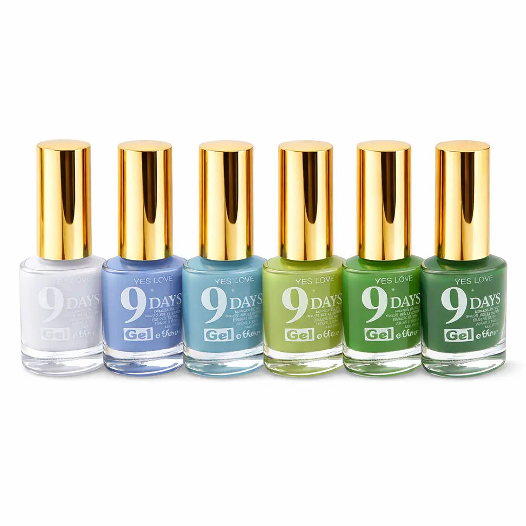 Lot de 6 vernis à ongles bleu et vert – effet brillant – séchage rapide – tenue jusqu’à 9 jours – couleurs fraîches élégantes – 13 ml