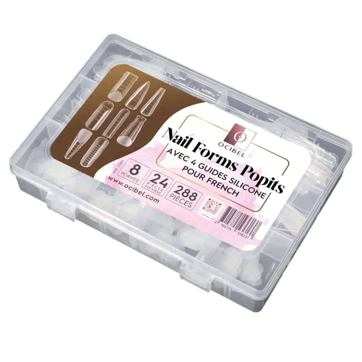Nail Forms Popits Transparentes - 8 Formes et 4 Guides French - 288 Pièces OCIBEL