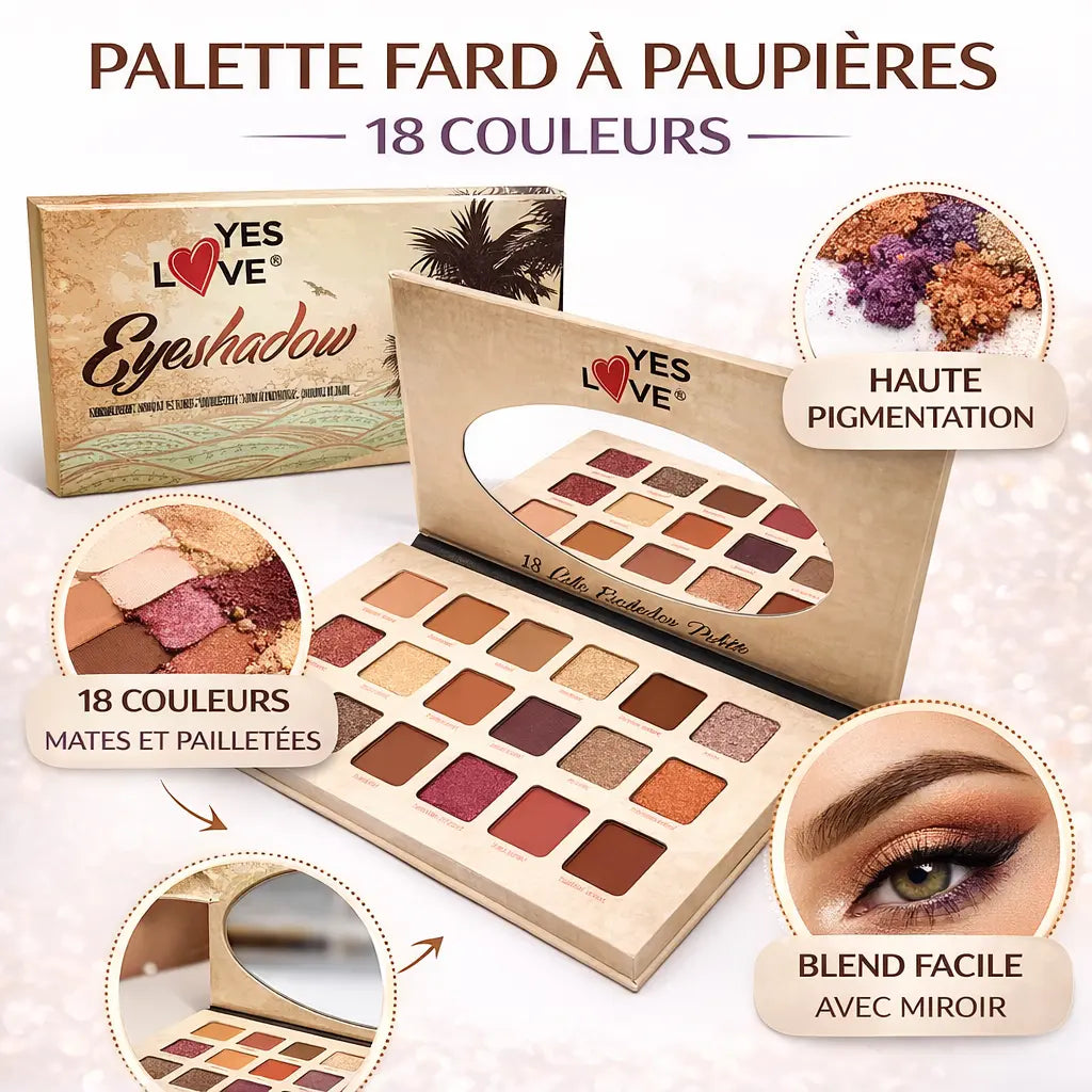 Palette Fards à Paupières 18 Couleurs – Nude, Marron & Violet – Matte & Pailleté – Haute Pigmentation – Palette Yeux avec Miroir OCIBEL
