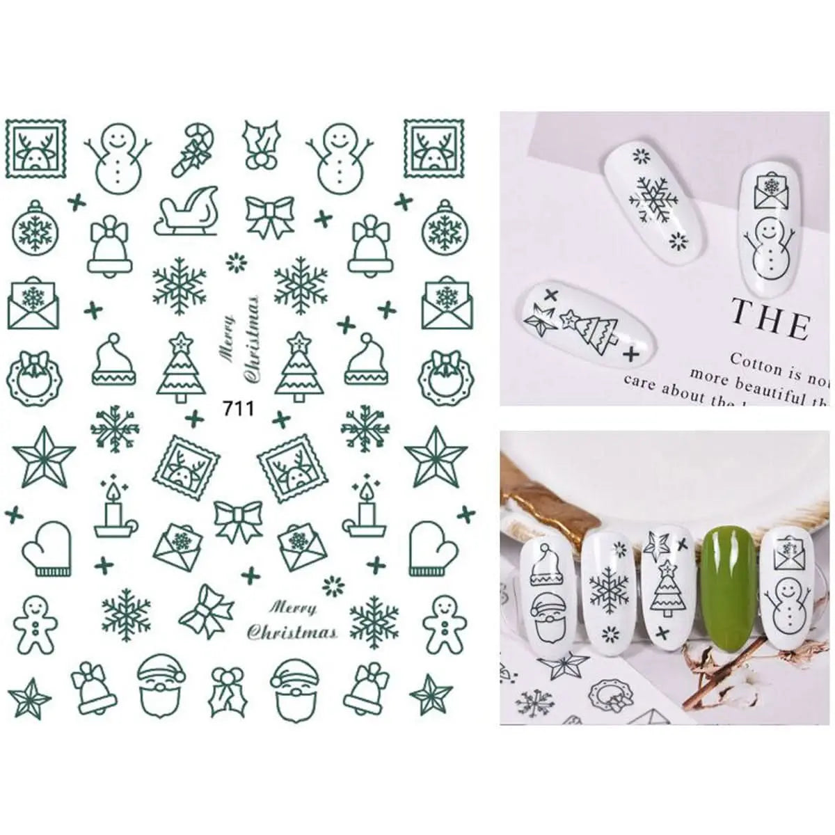 Sticker Nail Art Noël Bleu - Père Noël, Bonhomme de Neige, Flocon, Clochette OCIBEL