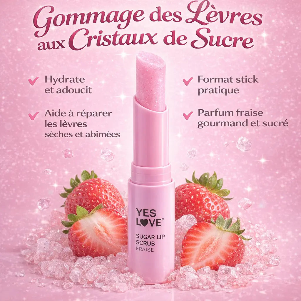 Sugar Lip Scrub Fraise – Gommage des Lèvres aux Cristaux de Sucre Réparateur & Hydratant OCIBEL