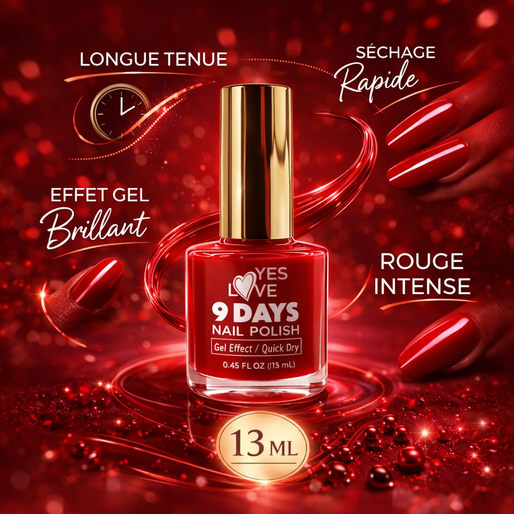Vernis à Ongles Rouge Intense 13ml – Couleur Ultra Pigmentée, Brillance Longue Tenue & Séchage Rapide OCIBEL