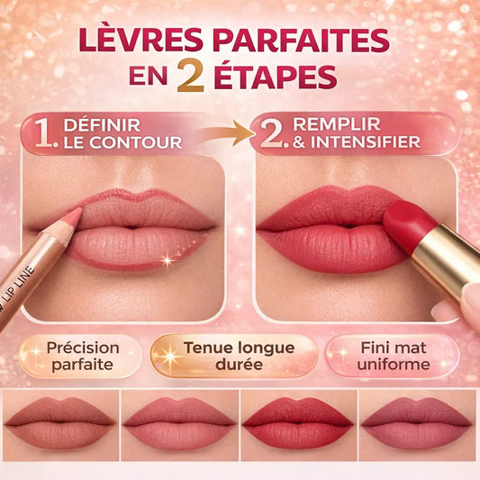 Lot de 4 Crayons + Rouge à Lèvres Mat 24H – Lipstick & Lip Liner Duo Longue Tenue Waterproof Effet Mat Lèvres Parfaites OCIBEL