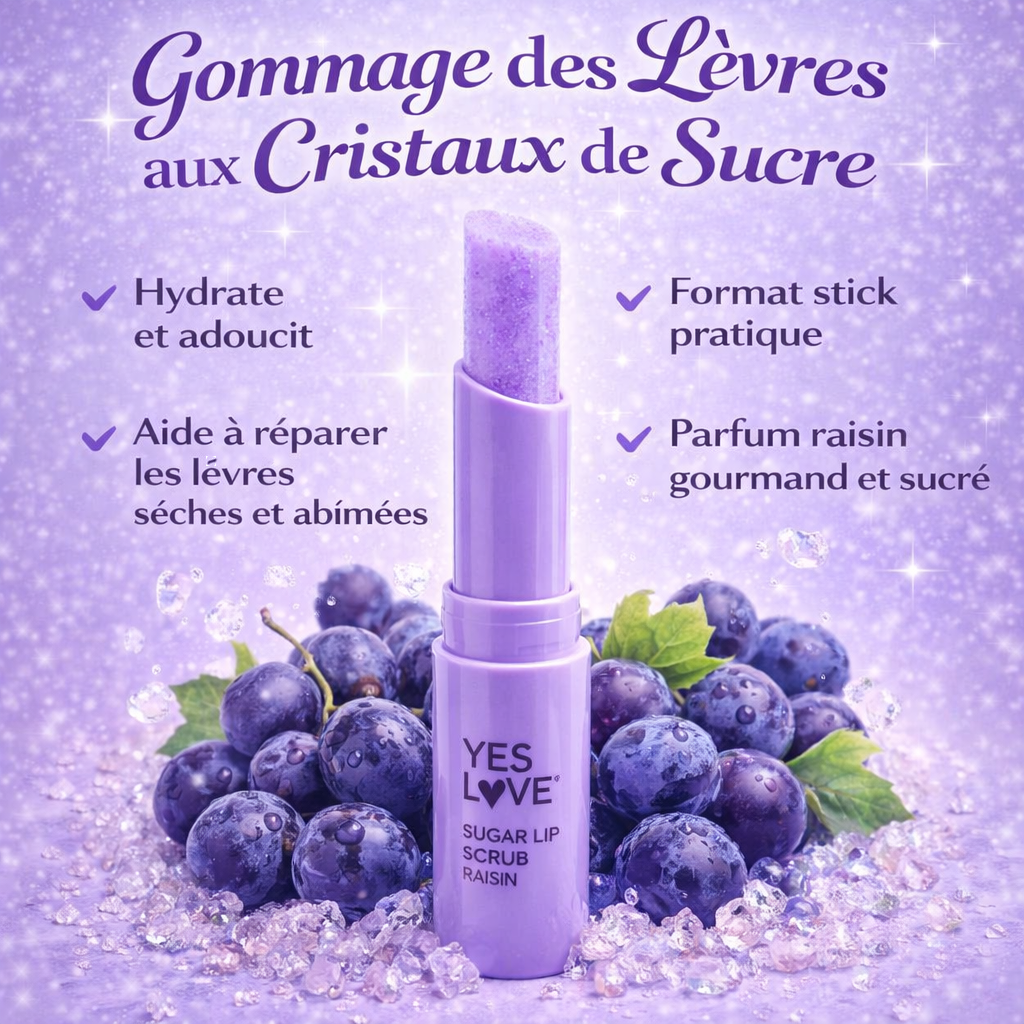 Sugar Lip Scrub Raisin – Gommage des Lèvres aux Cristaux de Sucre Réparateur & Hydratant OCIBEL